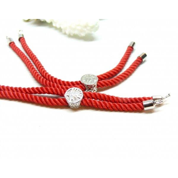 Support bracelet Intercalaire Arbre cordon Nylon ajustable avec accroche  Laiton finition Platinum Coloris Rouge