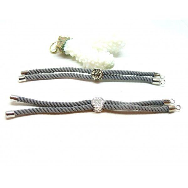 Support bracelet Intercalaire Arbre cordon Nylon ajustable avec accroche  Laiton finition Platinum Coloris Gris