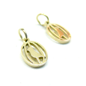 Pendentif Ovale Oiseau en cage 9mm en acier Inoxydable finition Doré 14KT