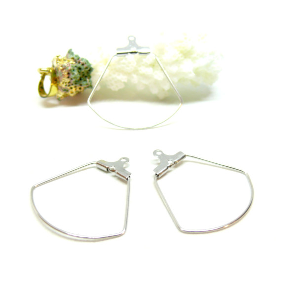 Boucles d'oreilles Créoles Cintres forme Eventail 27mm Acier inoxydable finition Argenté