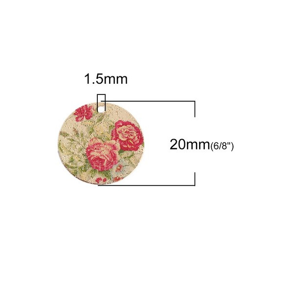 Pendentifs, breloques stardust Ronde 20mm, Pivoine Doré