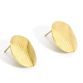 Boucles d'oreilles, Puce Ovales Travaillées 20 par 16mm, Acier Inoxydable 304 Doré à l'or fin 18K, avec embouts plastique