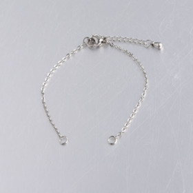 Bracelet ajustable avec chaine d'extension 14cm maille rectangle 2mm en Acier Inoxydable 304 coloris Argent Platine Rhodié