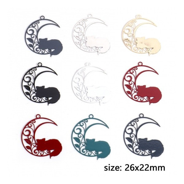Estampes Pendentifs Chat sur Lune 26mm métal finition Doré