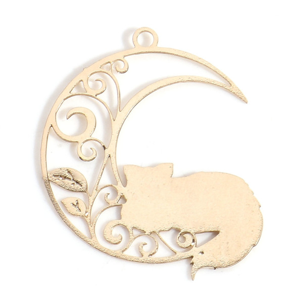 Estampes Pendentifs Chat sur Lune 26mm métal finition Doré