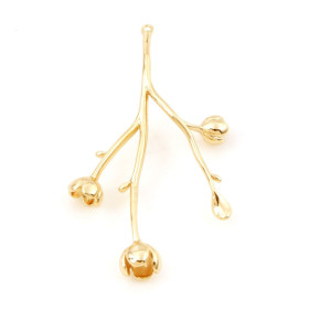 Pendentif fleur sur tige 42 mm en Cuivre finition Doré 18KT  pour création de bijoux
