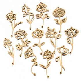 Connecteur  Fleurs sur tige  44 mm symbole mois de Juillet - Doré en Acier Inoxydable 304