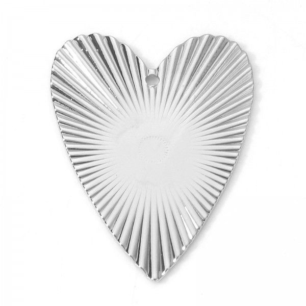 Pendentifs Coeur Striés 30mm en Cuivre finition Platinum  pour création de bijoux raffinés