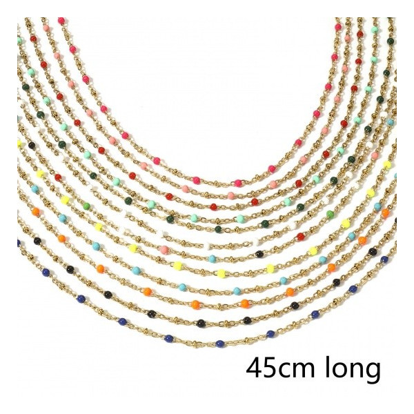Collier avec résine émaillée Vert pastel 45 cm maille 2mm en Acier Inoxydable 304 finition Doré