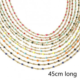 Collier avec résine émaillée Bleu nuit 45 cm maille 2mm en Acier Inoxydable 304 finition Doré