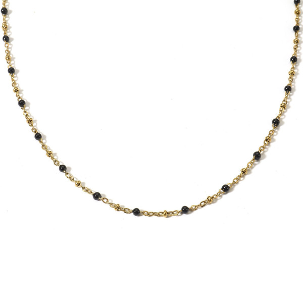 Collier avec résine émaillée Noire 45 cm maille 2mm en Acier Inoxydable 304 finition Doré