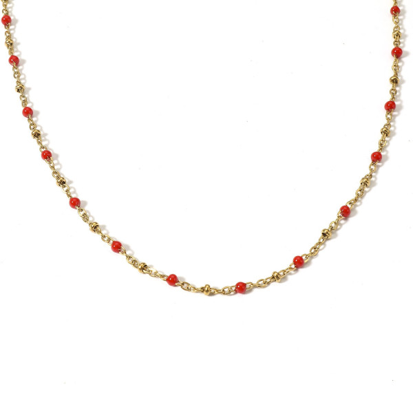 Collier avec résine émaillée Rouge 45 cm maille 2mm en Acier Inoxydable 304 finition Doré