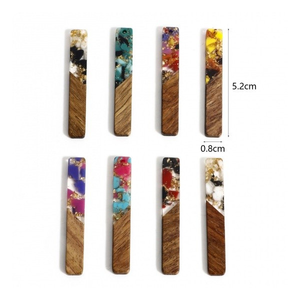 PS11911918 Lot de 1 ou 2 pendentifs Rectangle en Bois et résine avec Paillettes Dorées 52mm