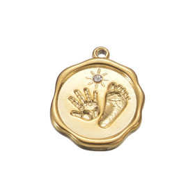 Pendentif Empreinte, baby shower 13mm  en Acier Inoxydable 304 finition Doré
