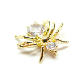 Pendentif Araignée avec Strass 15mm en Laiton  finition Doré 18KT