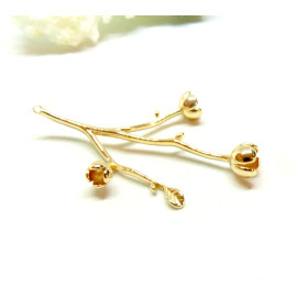 Pendentif Fleur sur Tige 42mm – Cuivre Doré à l'or fin 18K
