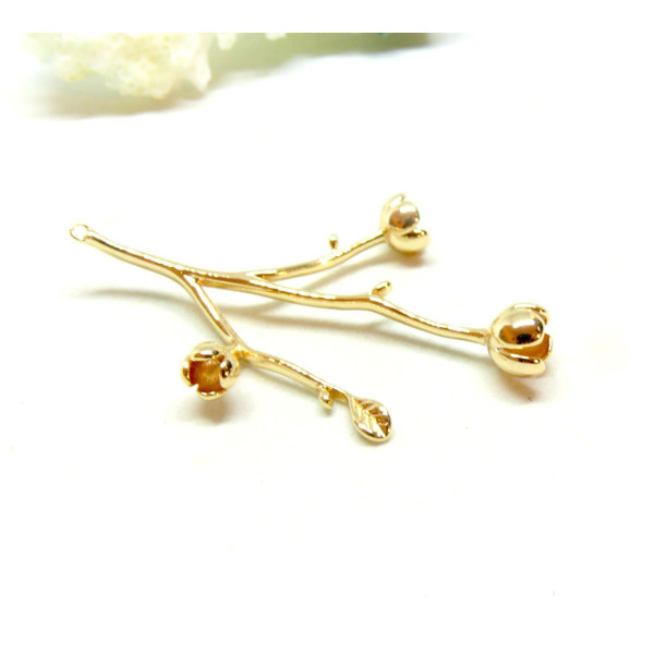 Pendentif Fleur sur Tige 42mm – Cuivre Doré à l'or fin 18K