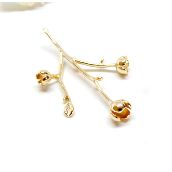 Pendentif Fleur sur Tige 42mm – Cuivre Doré à l'or fin 18K