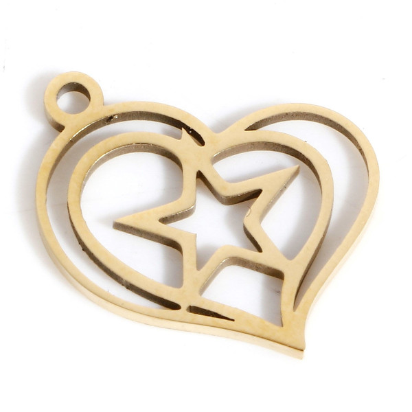 Pendentifs Coeur avec Etoile 15mm en Acier Inoxydable 316 Doré pour bijoux raffinés
