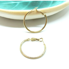 Créoles 30mm, Acier Inoxydable 316 finition Doré, finition Doré à l'or fin 18K, Placage IONIQUE