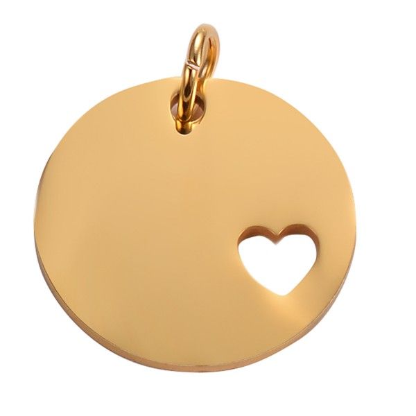 Pendentif Médaillon Coeur avec anneau 25mm en Acier Inoxydable finition Doré placage Ionique