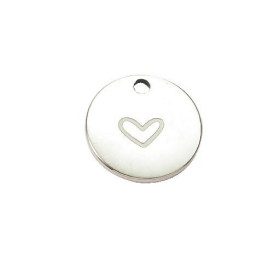 Pendentif Médaillon Coeur 12mm en Acier Inoxydable finition Argenté