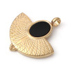 Pendentif Éventail style retro avec Resine Noire 20mm en Acier Inoxydable finition Doré placage sous vide