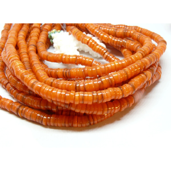 Perles nacre véritable Heishi Rondelles 6mm coloris Orange