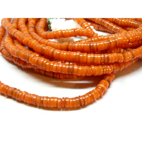 Perles nacre véritable Heishi Rondelles 6mm coloris Orange