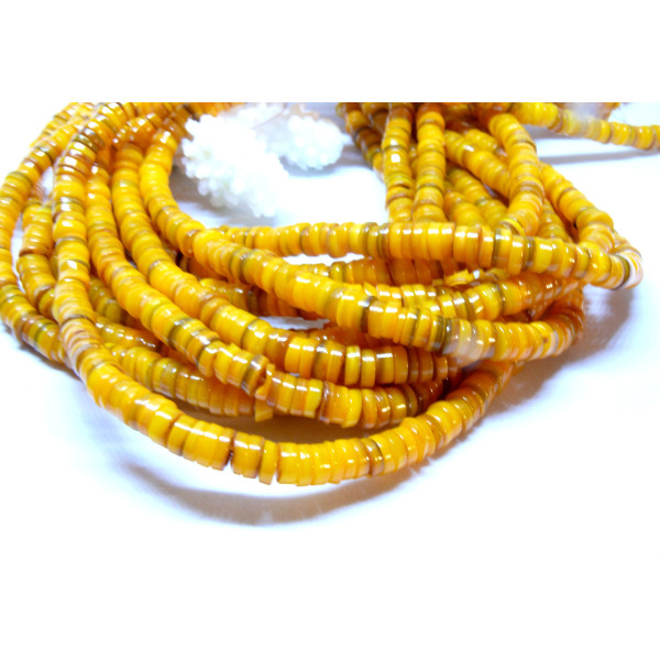 Perles nacre véritable Heishi Rondelles 6mm coloris Jaune Orangé