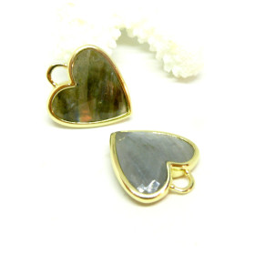 Pendentif Coeur Labradorite 20mm en laiton finition Doré 18KT