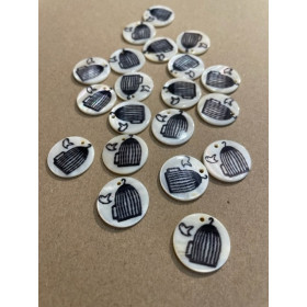 Pendentifs  Cage et Oiseau en nacre Blanche 20mm