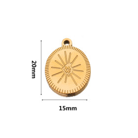 Pendentif Médaillon Ovale Soleil 20mm en Acier Inoxydable 304 finition Doré 18KT