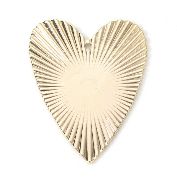 Pendentifs Coeur Striés 30mm, Cuivre finition Doré à l' or fin 18K, pour création de bijoux raffinés
