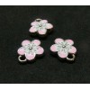 Pendentifs résine émaillées Fleurs de Sakura Biface 10mm Rose sur métal Argenté