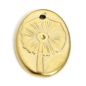 Pendentif Médaillon Ovale avec Fleur 20mm en Acier Inoxydable 304 Doré