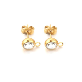 Boucles d'oreille Puce et Strass avec attache et embout 7mm en Acier Inoxydable finition Doré 18KT