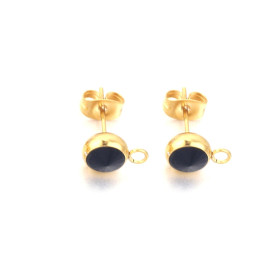 Boucles d'oreille Puce et Strass avec attache et embout 7mm en Acier Inoxydable finition Doré à l'or fin 18K