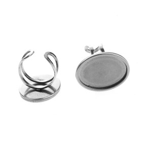 Support de Bague pour Cabochon OVALE 18 par 25 mm, Acier Inoxydable 304 Argenté qualité Extra