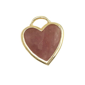 Pendentif Coeur Quartz Cerise 20mm en laiton finition Doré 18KT