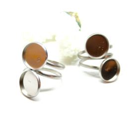 Supports de Bagues pour double cabochons Rond 12mm en Acier Inoxydable finition Argenté