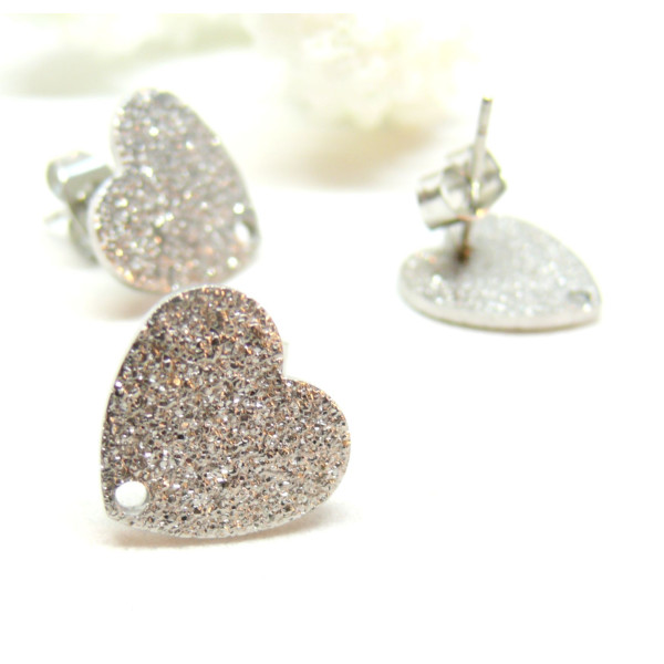 Boucles d’Oreilles Puce Cœur 13mm – Acier Inoxydable 304 Finition Argentée