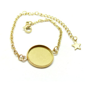 Bracelet chaine pour support de cabochon en 16mm - en Acier Inoxydable 304 -finition Doré