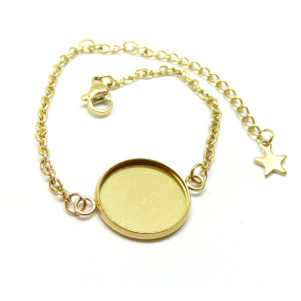 Bracelet chaine pour support de cabochon en 16mm - en Acier Inoxydable 304 -finition Doré