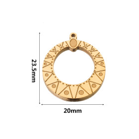 Pendentif Médaillon Cercle motif Graphique 20mm en Acier Inoxydable 304 finition Doré 18KT