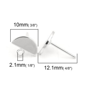 Boucle d'oreille puce Demi cercle 10mm avec attache cuivre finition Platinium