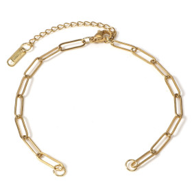 Bracelet Ajustable avec chaine d'extension Maille  rectangle 3.5 par 12mm Acier Inoxydable 304 Doré