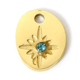 Pendentif  Etoile et strass 11.5mm, Acier Inoxydable 304 finition Doré