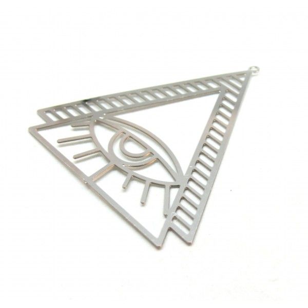 Estampes Pendentifs Triangle avec oeil Illuminati 45mm métal finition Argenté