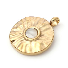 Pendentif avec Résine Nacrée 15mm Acier Inoxydable 304 finition Doré